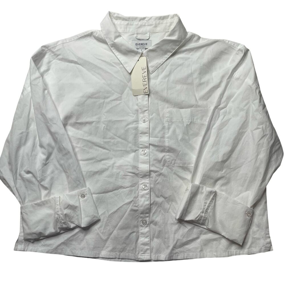 NWT Evereve Aiden Crop Button Up Shirt White Sz Large Women's Cotton Casual